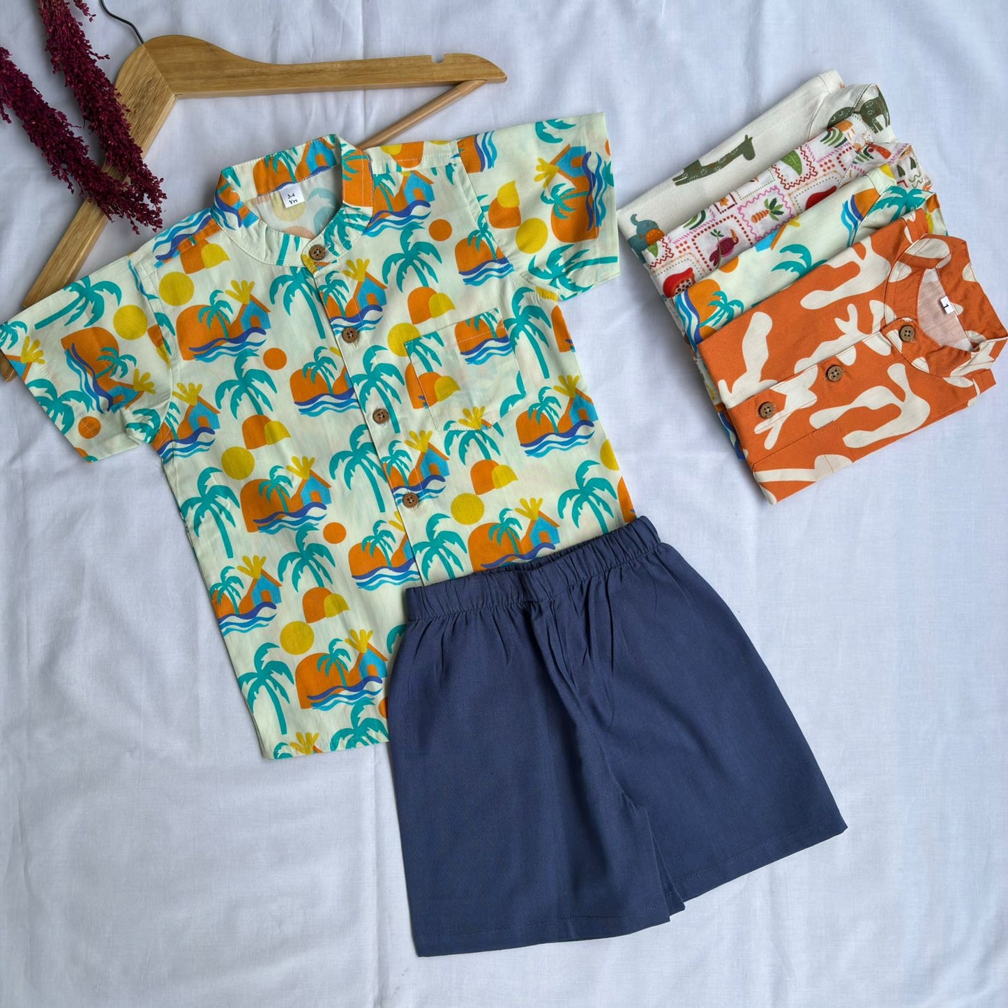 Boys Cotton Shirt And Shorts set Beachy Vibes