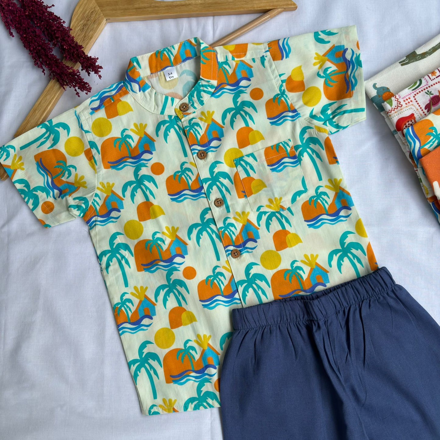 Boys Cotton Shirt And Shorts set Beachy Vibes