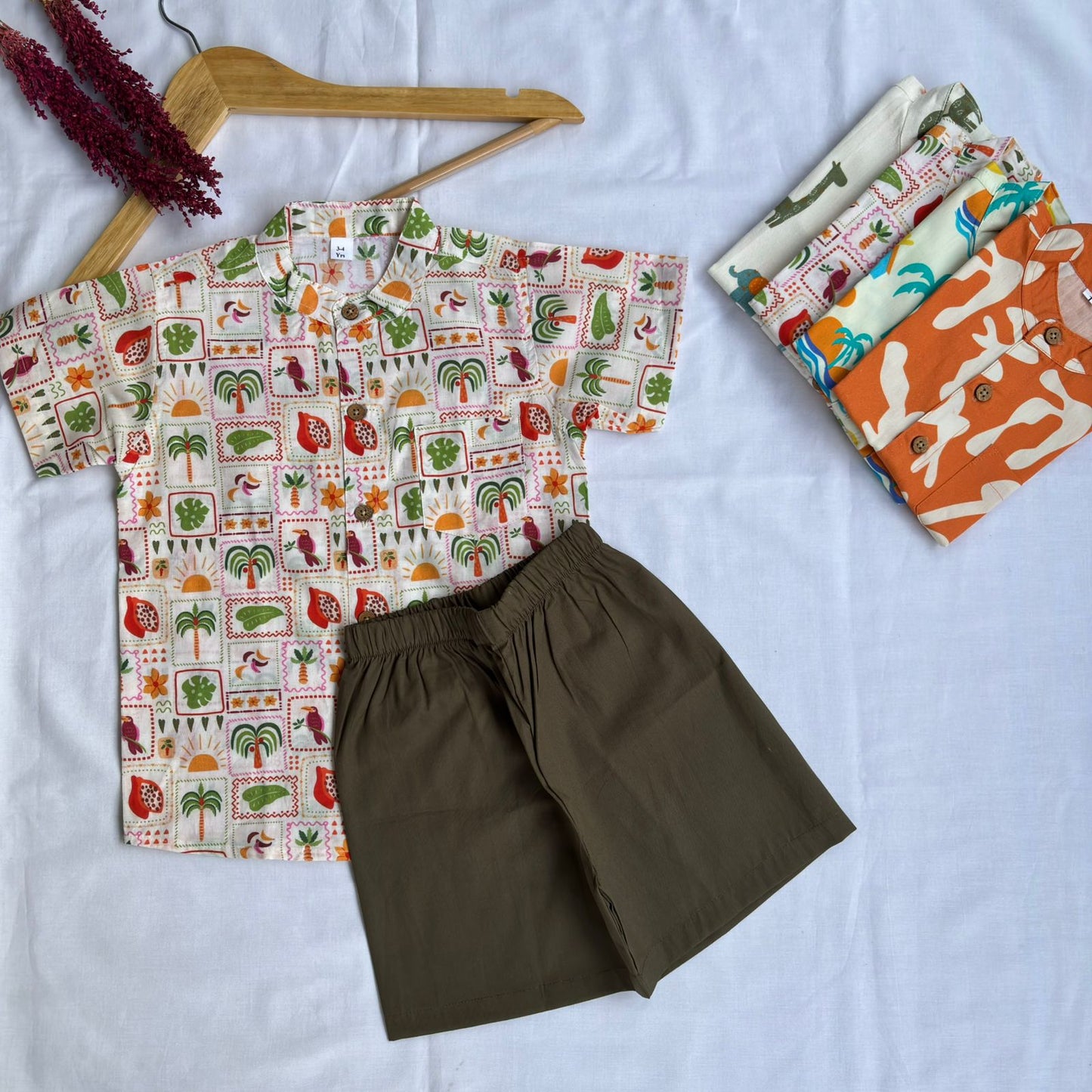 Boys Cotton Shirt And Shorts set Tropical Tales