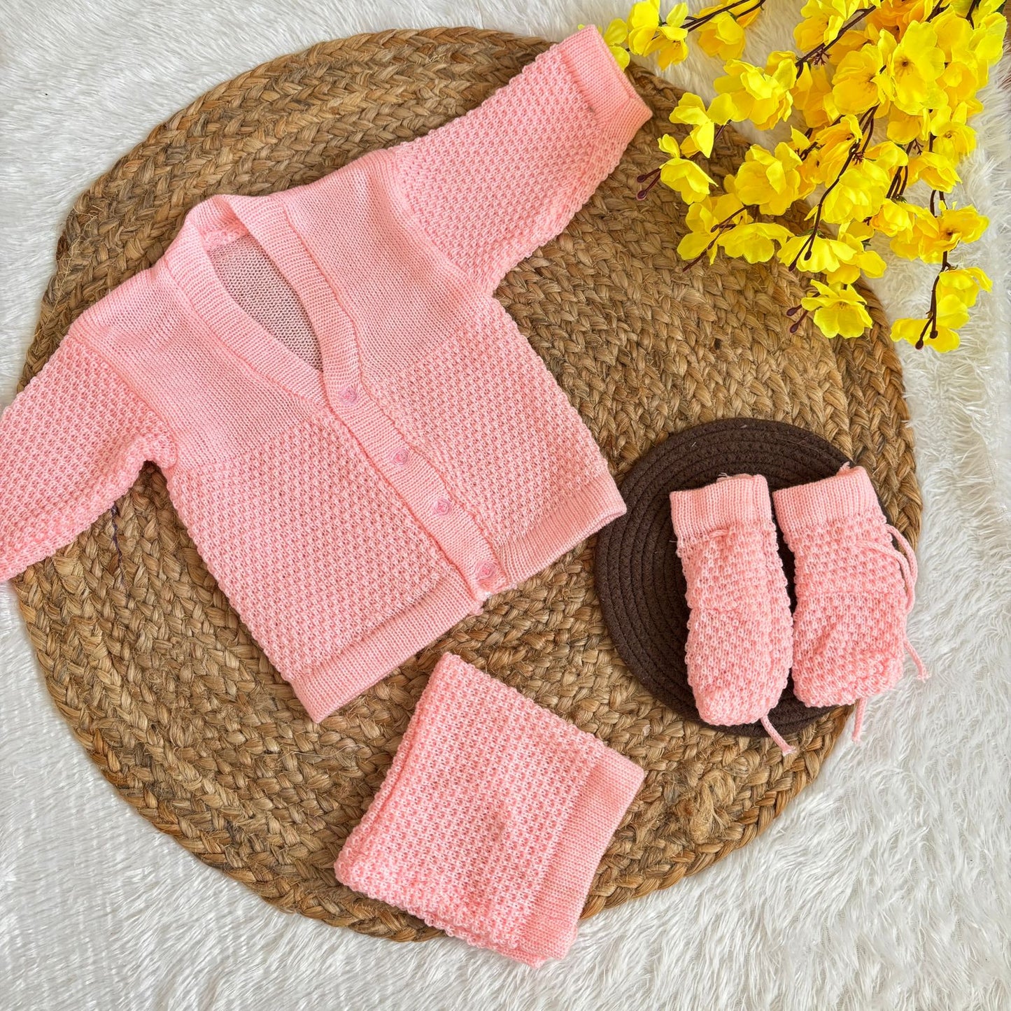 Woollen sweater Cap And Booties Set MN01 ( Light pink )