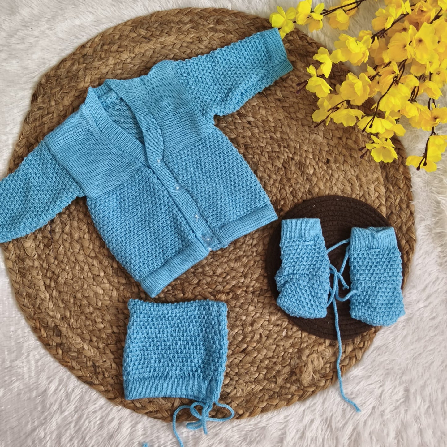 Woollen sweater Cap And Booties Set MN01 ( Blue )