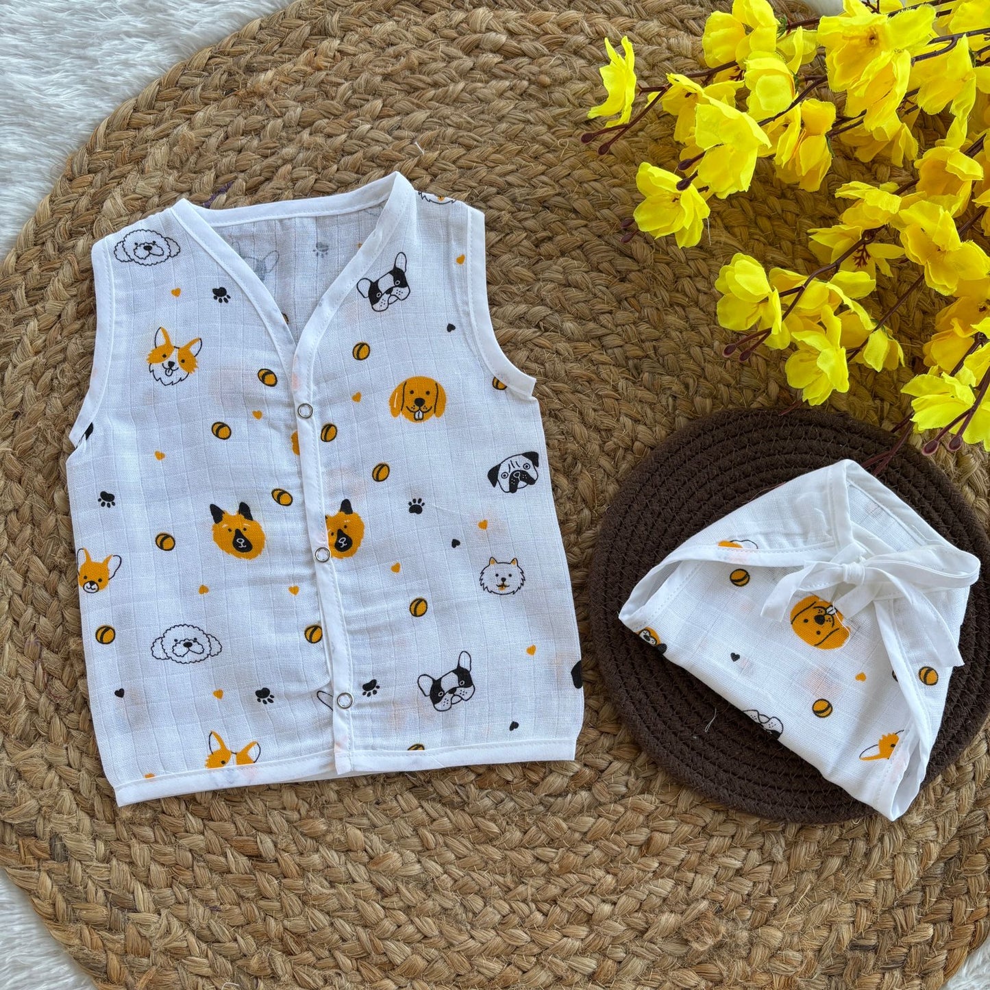 Muslin Button jablas and Nappy set 5 pcs pack