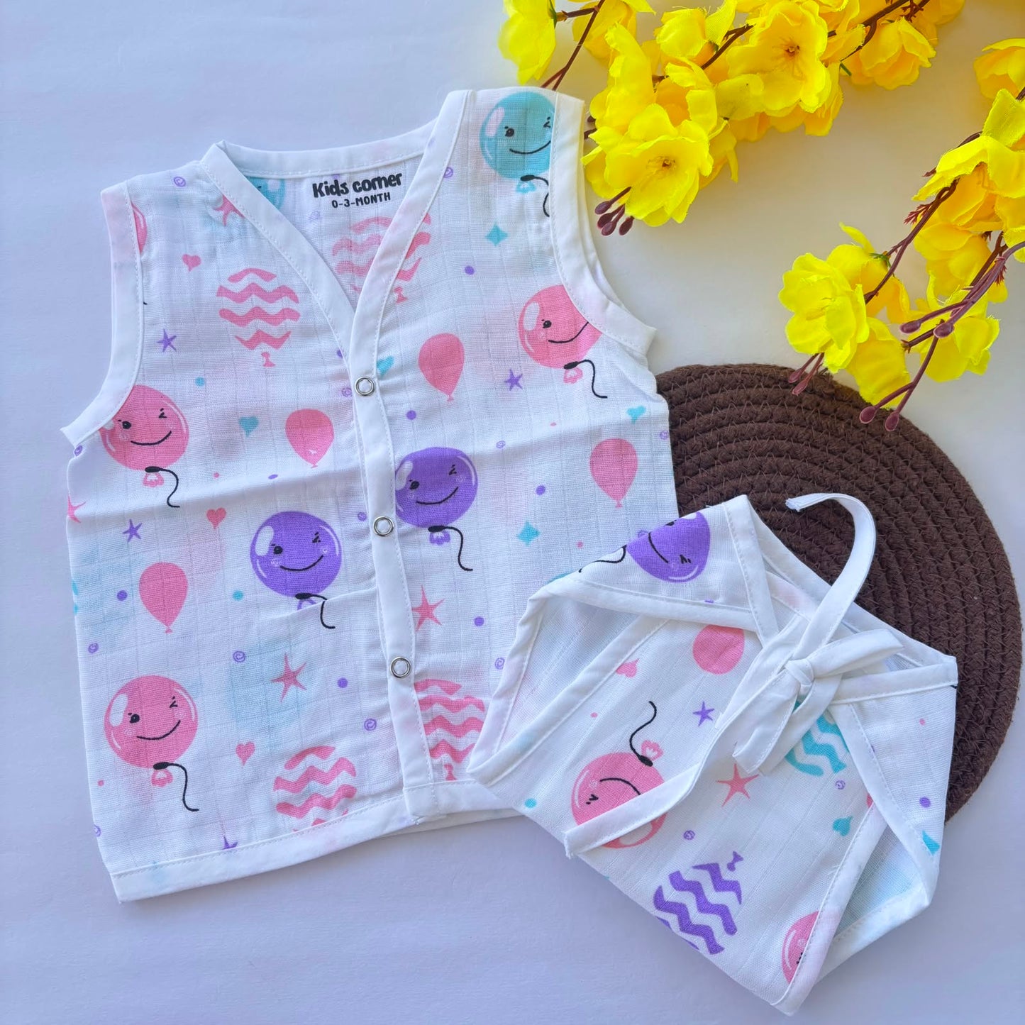Premium Muslin Button jabla and Nappy set MN01