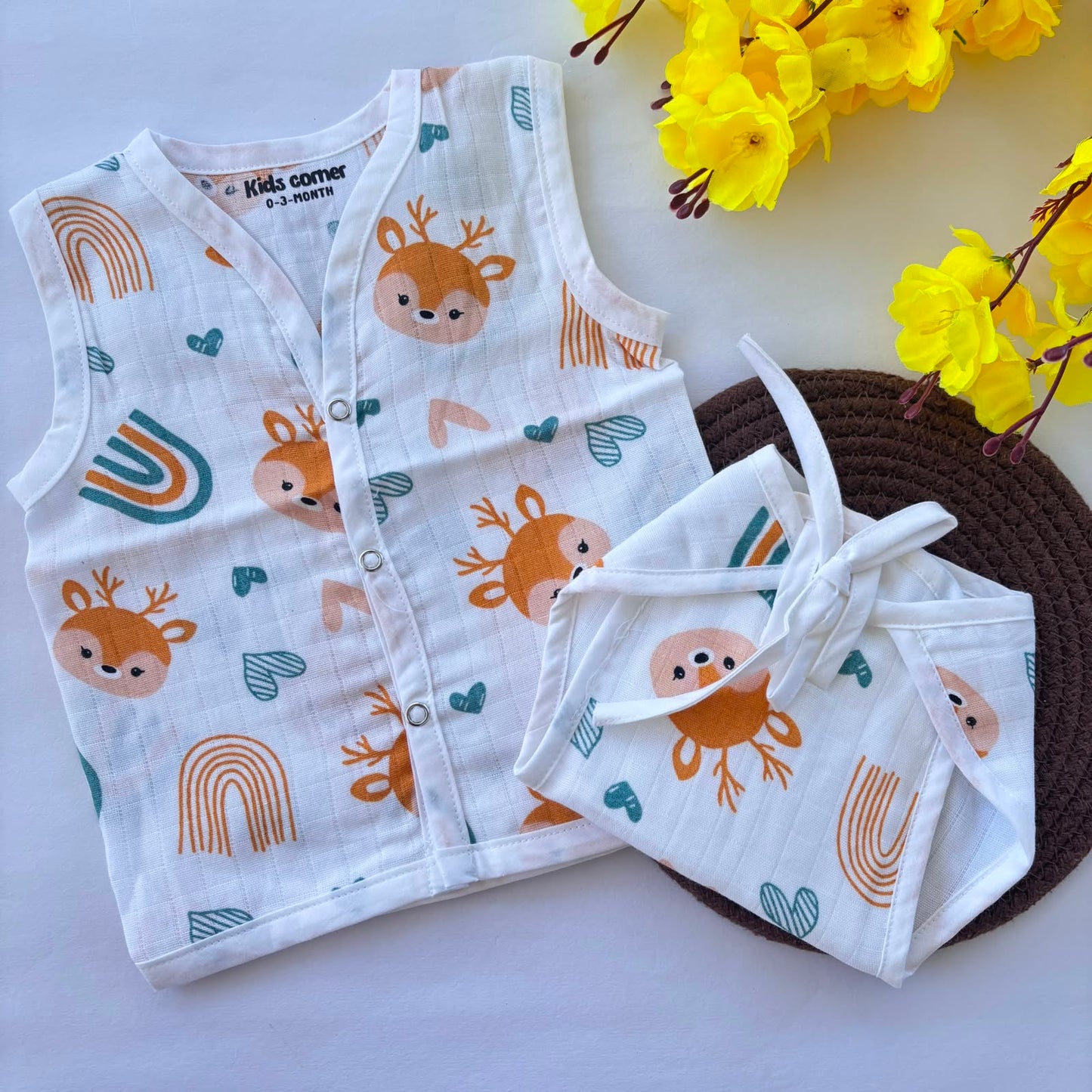 Premium Muslin Button jabla and Nappy set MN01