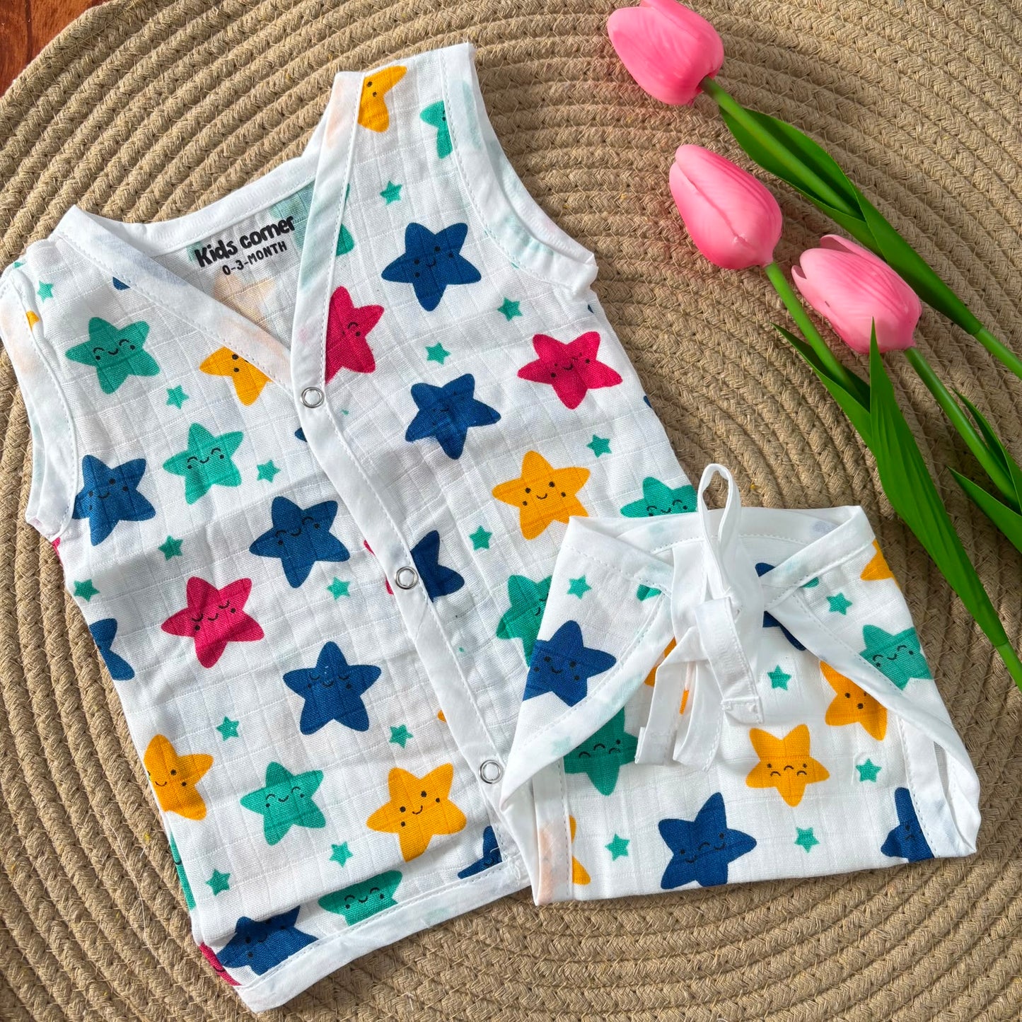 Premium Muslin Button jablas and Nappy set 5 pcs pack