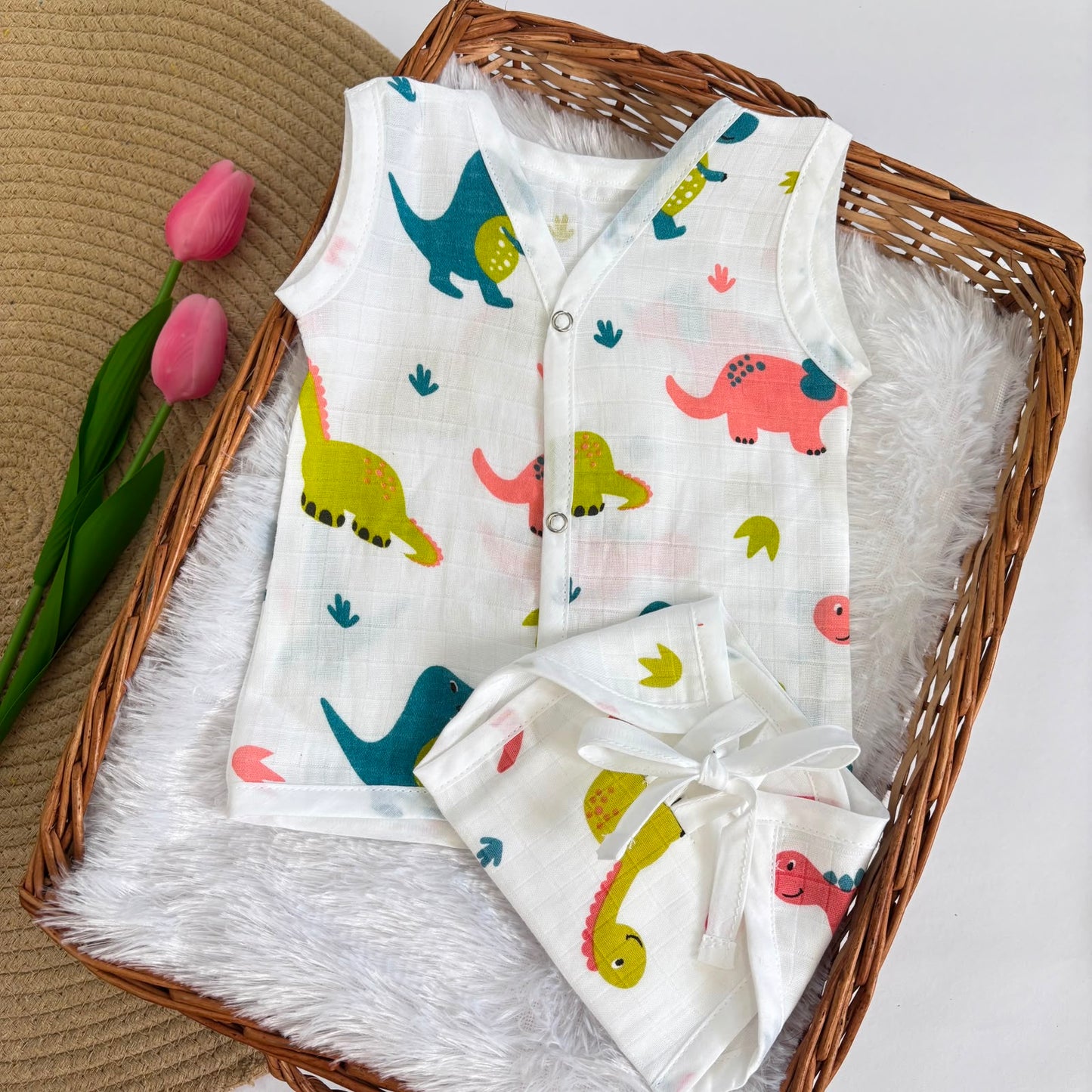 Premium Muslin Button jabla and Nappy set MN01