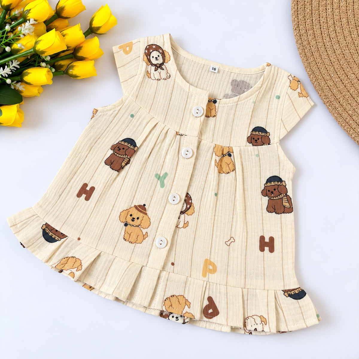 Crinkled Muslin Front-Open Frock with Sleeves MN01