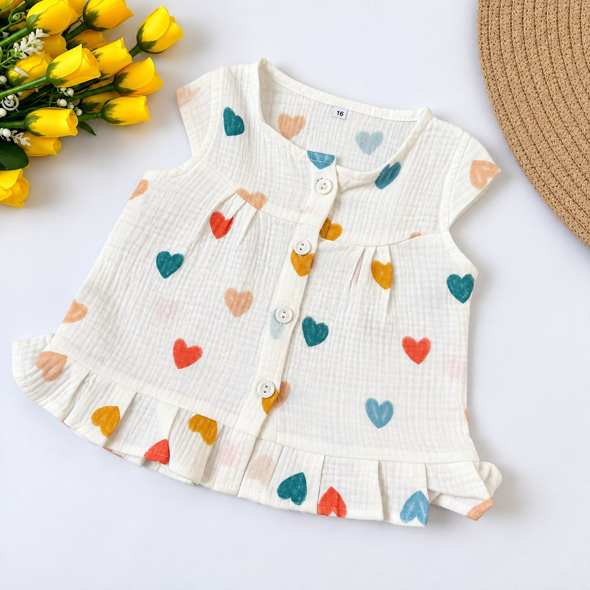 Crinkled Muslin Front-Open Frock with Sleeves MN01