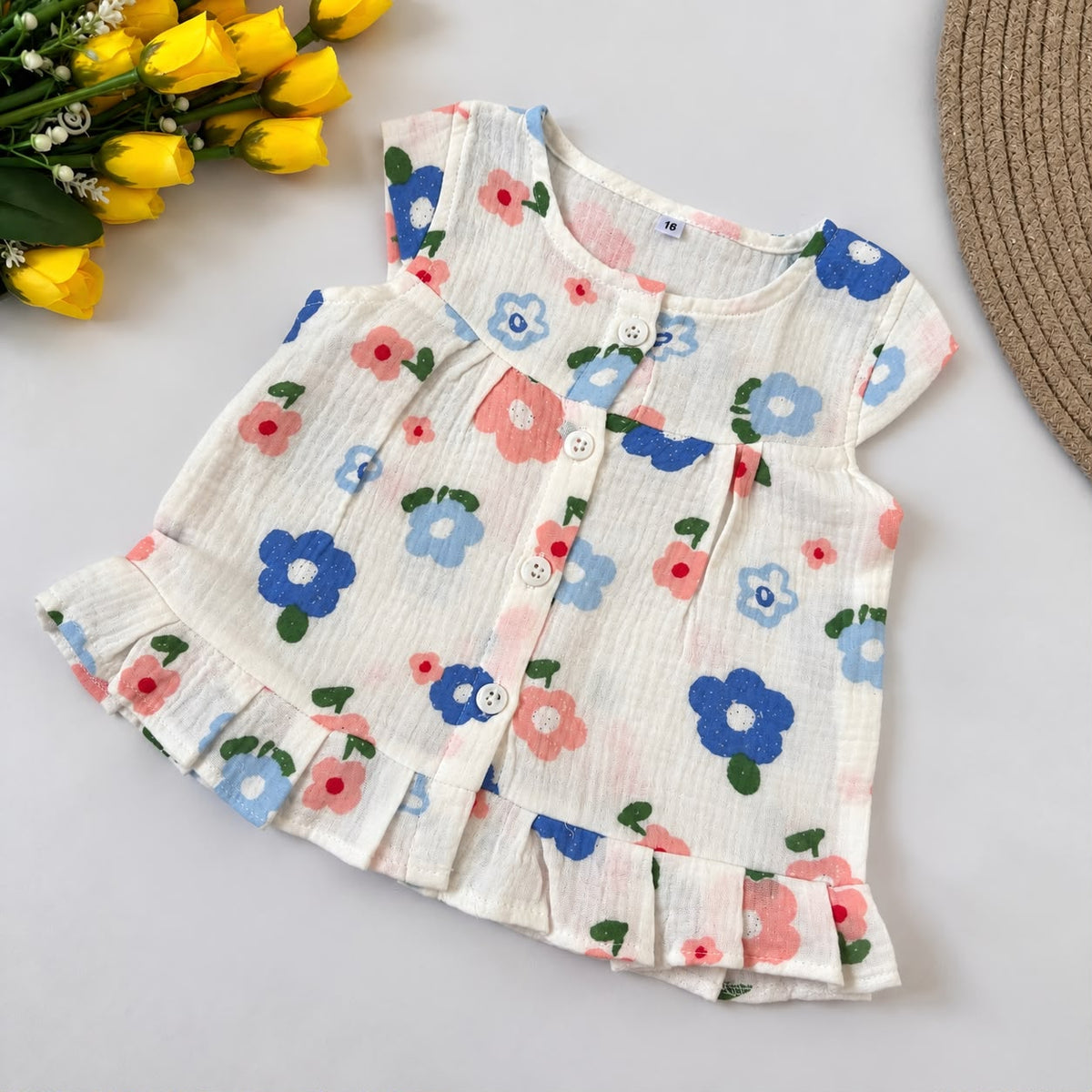 Crinkled Muslin Front-Open Frock with Sleeves MN01