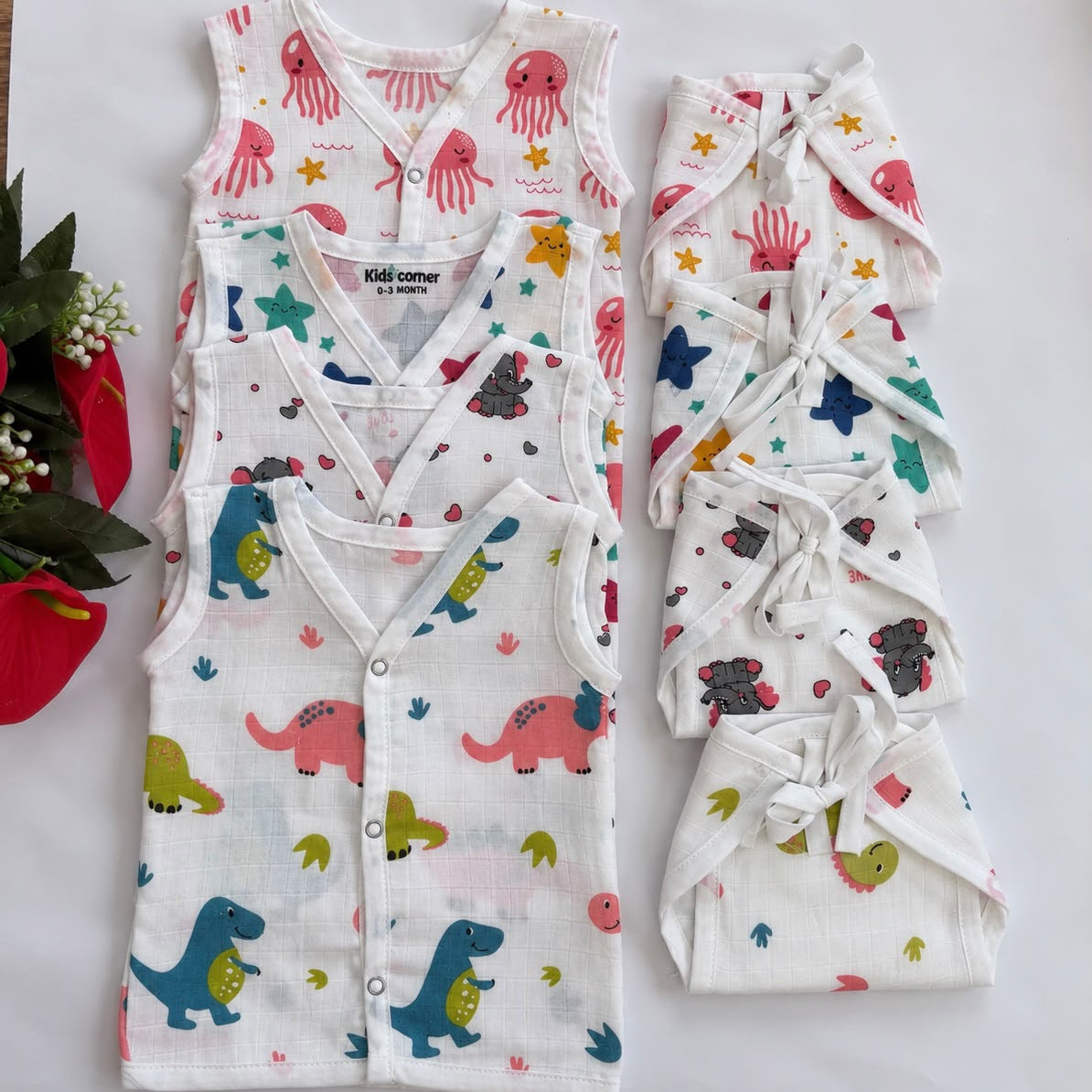Premium Muslin Button jablas and Nappy set 4 pcs pack