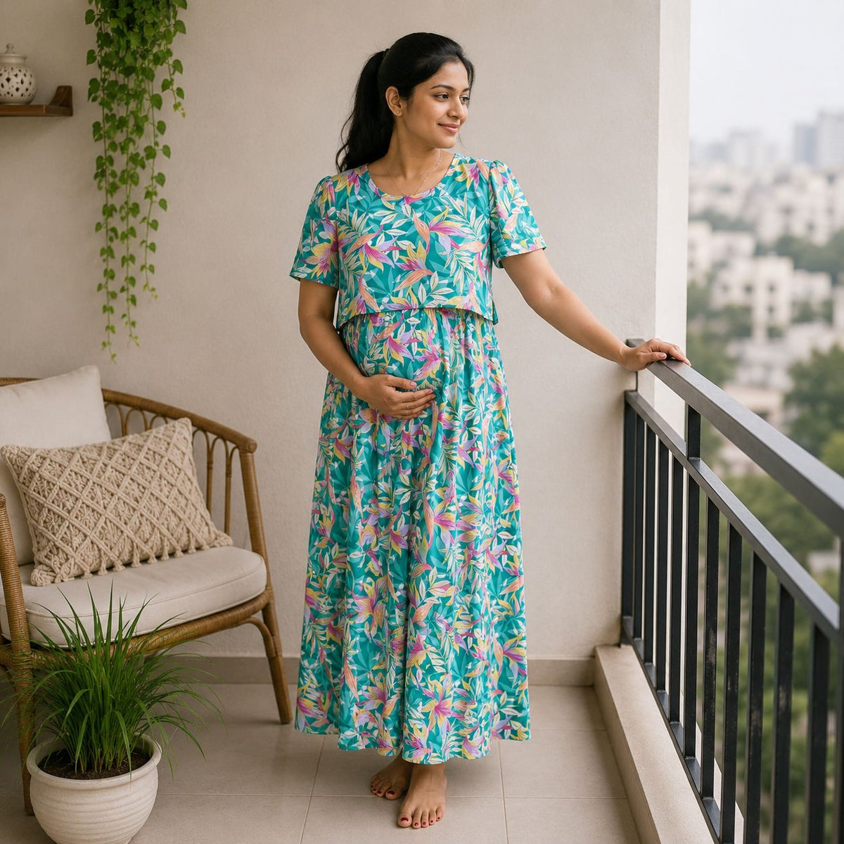 Maternity Full-Length Lounge Dress / Feeding Maxi MN01