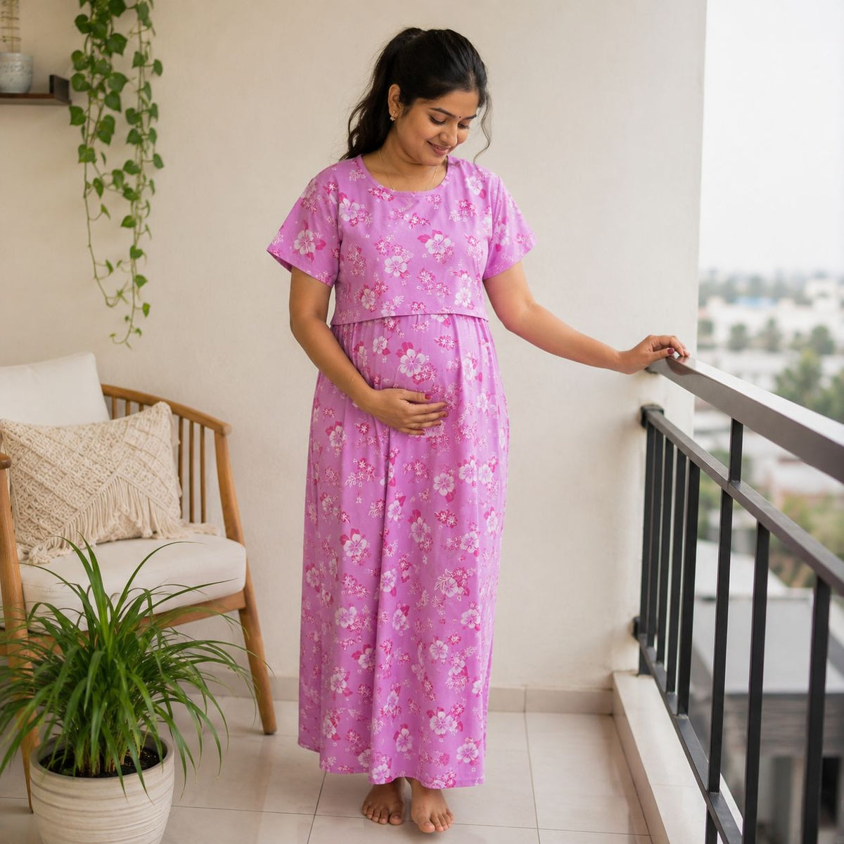 Maternity Full-Length Lounge Dress / Feeding Maxi MN01