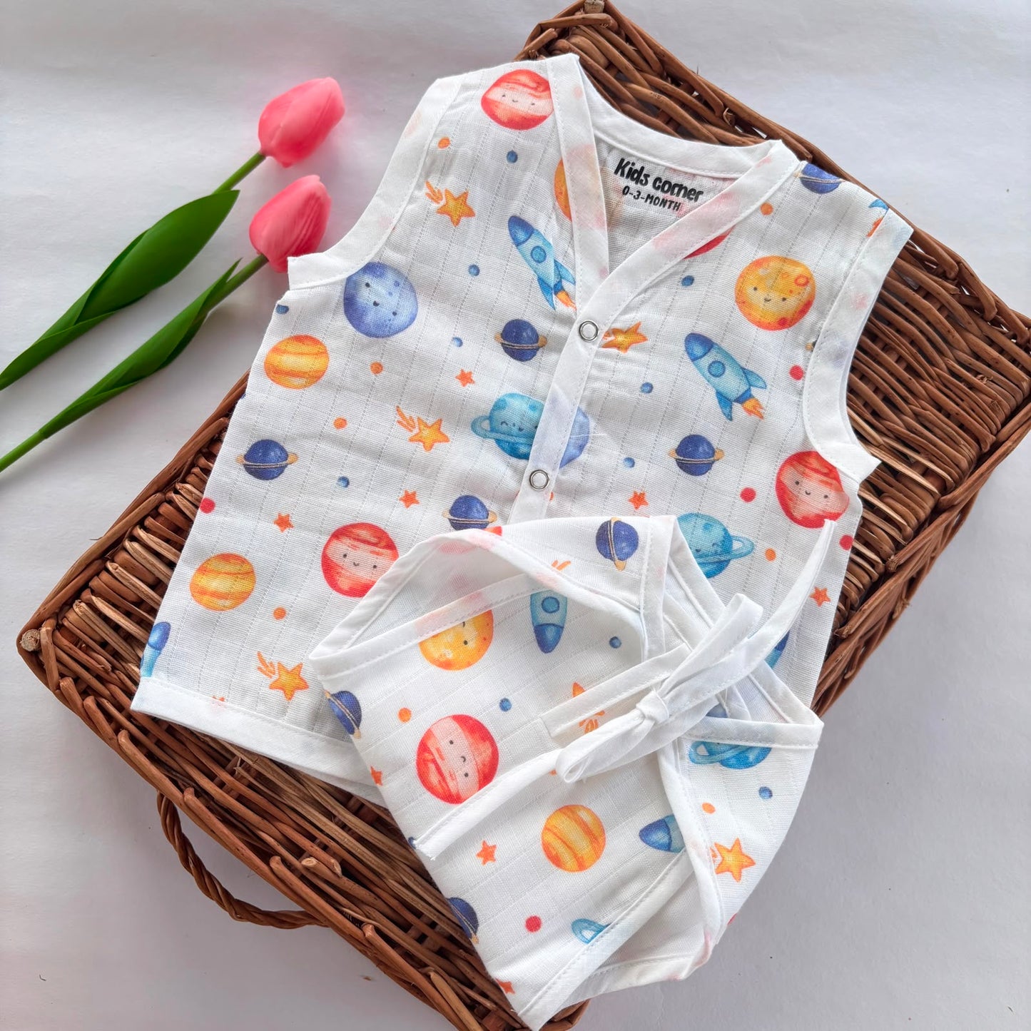 Premium Muslin Button jablas and Nappy set 5 pcs pack