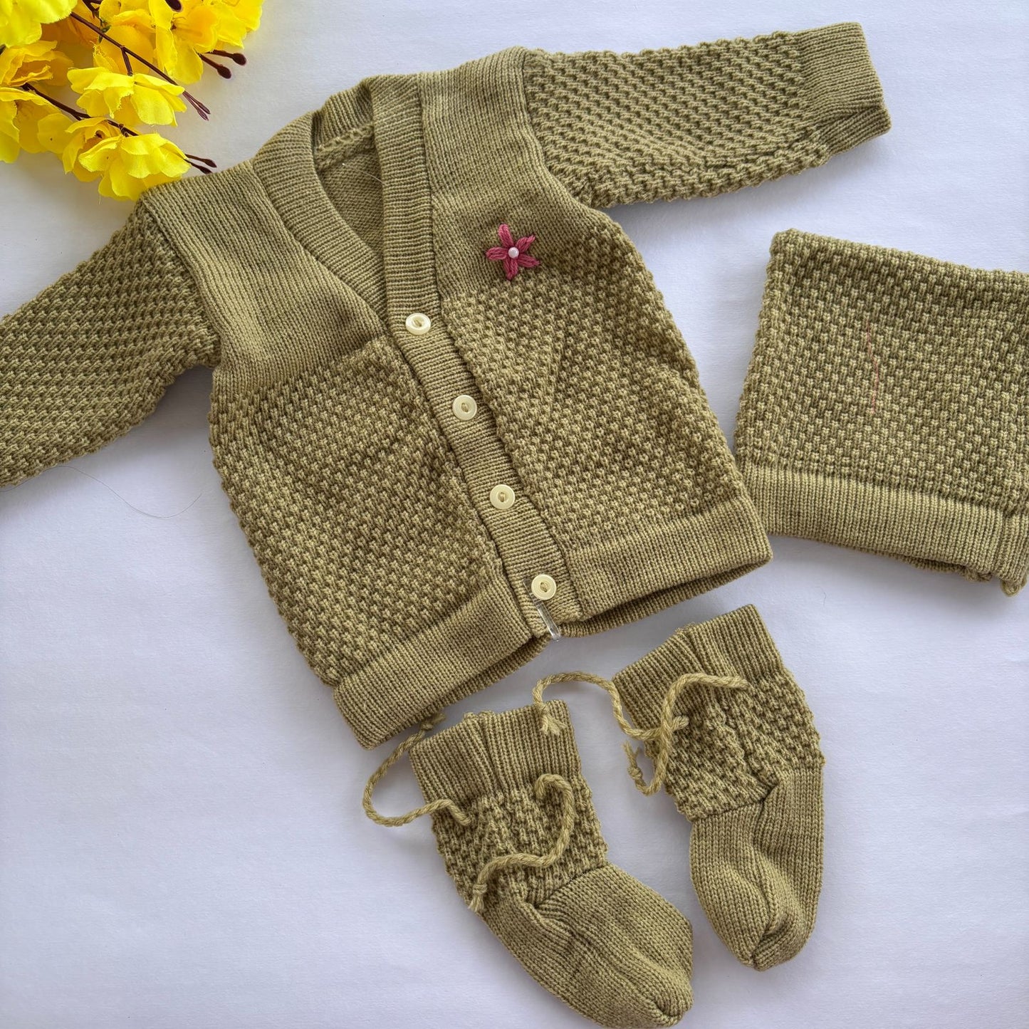 Woollen sweater Cap And Booties Set MN01 ( Green )
