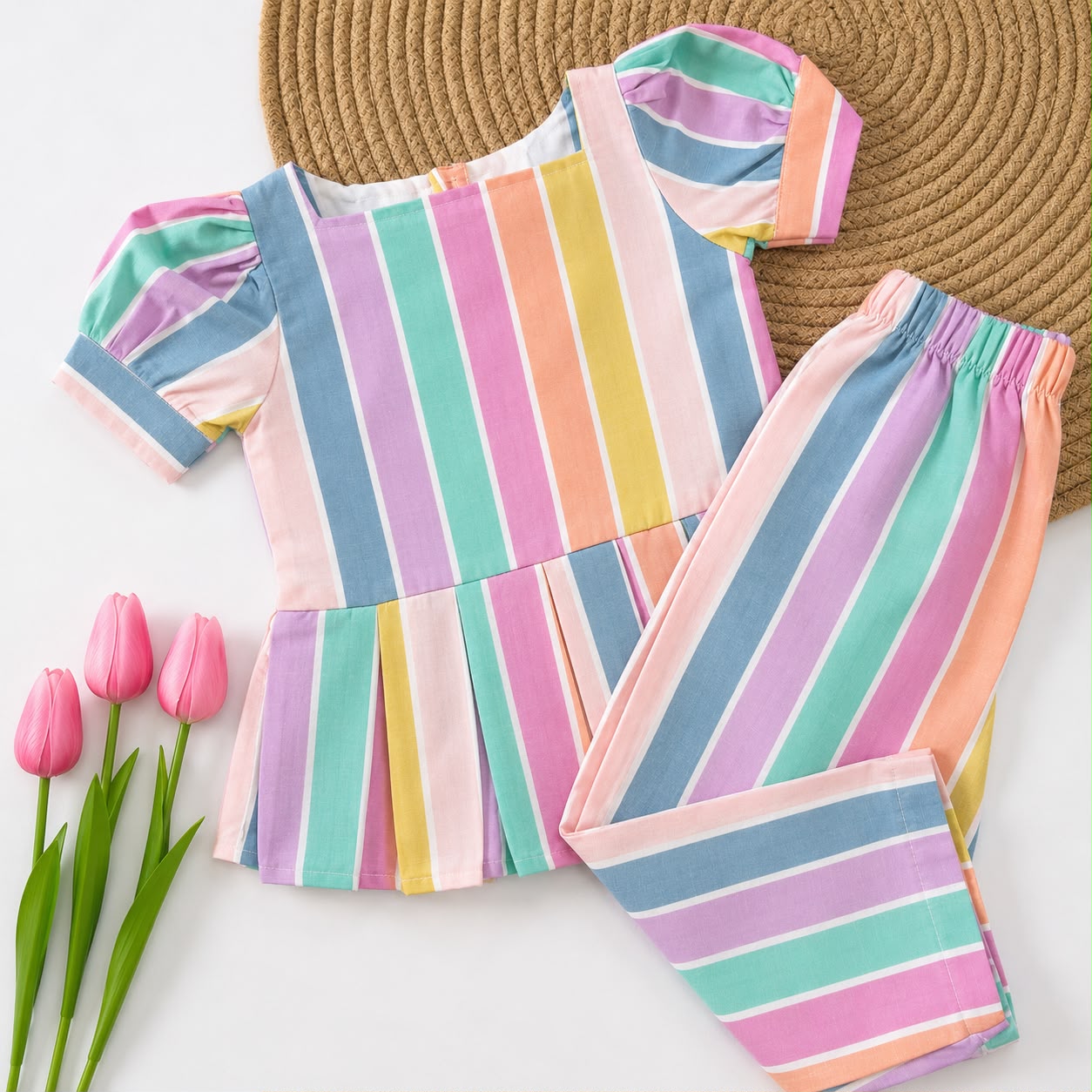 Girls Cotton Peplum Pant Set
