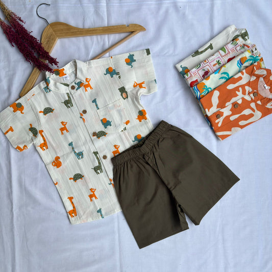 Boys  Cotton Shirt And Shorts set Giraffe 🦒