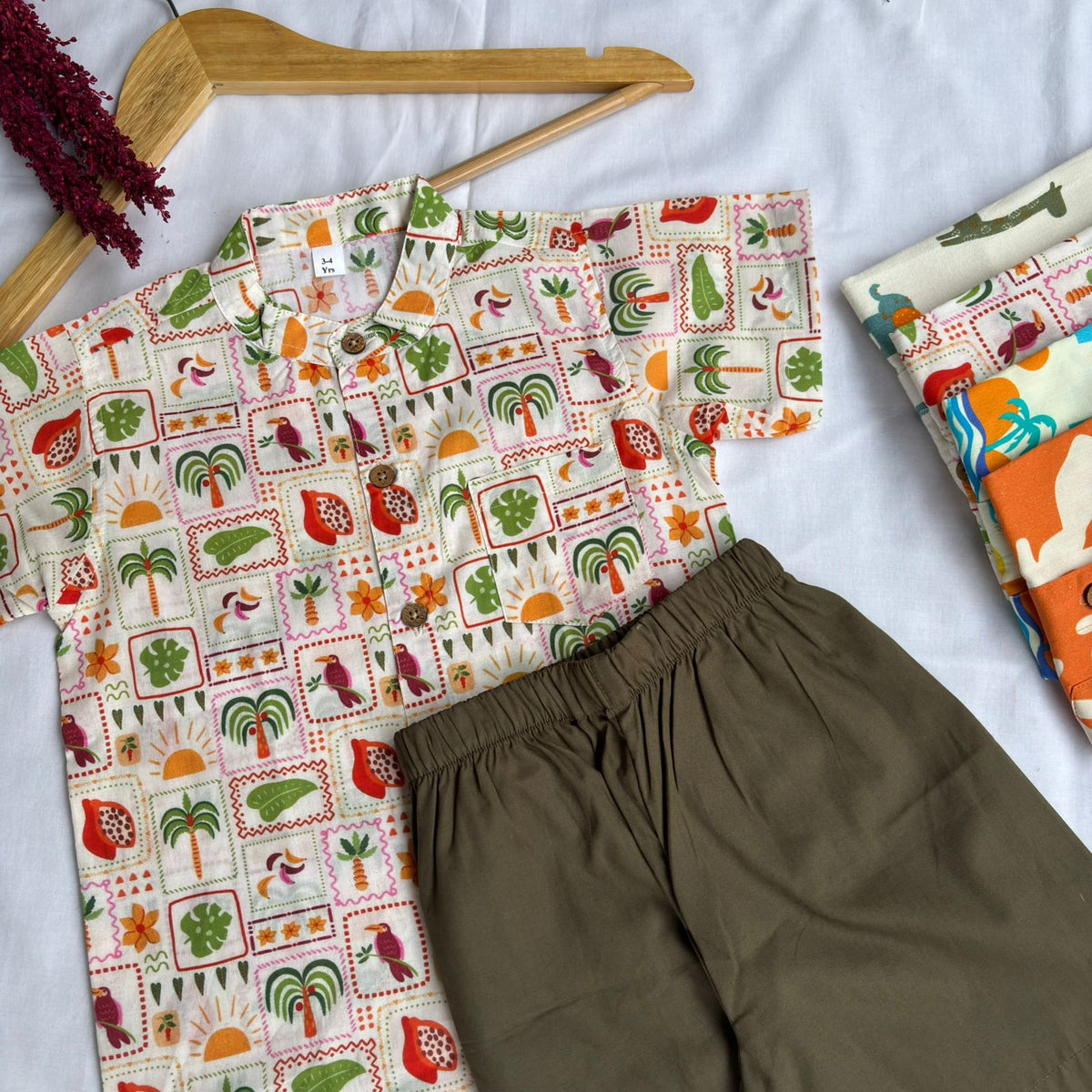 Boys  Cotton Shirt And Shorts set Tropical Tales