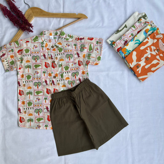 Boys  Cotton Shirt And Shorts set Tropical Tales