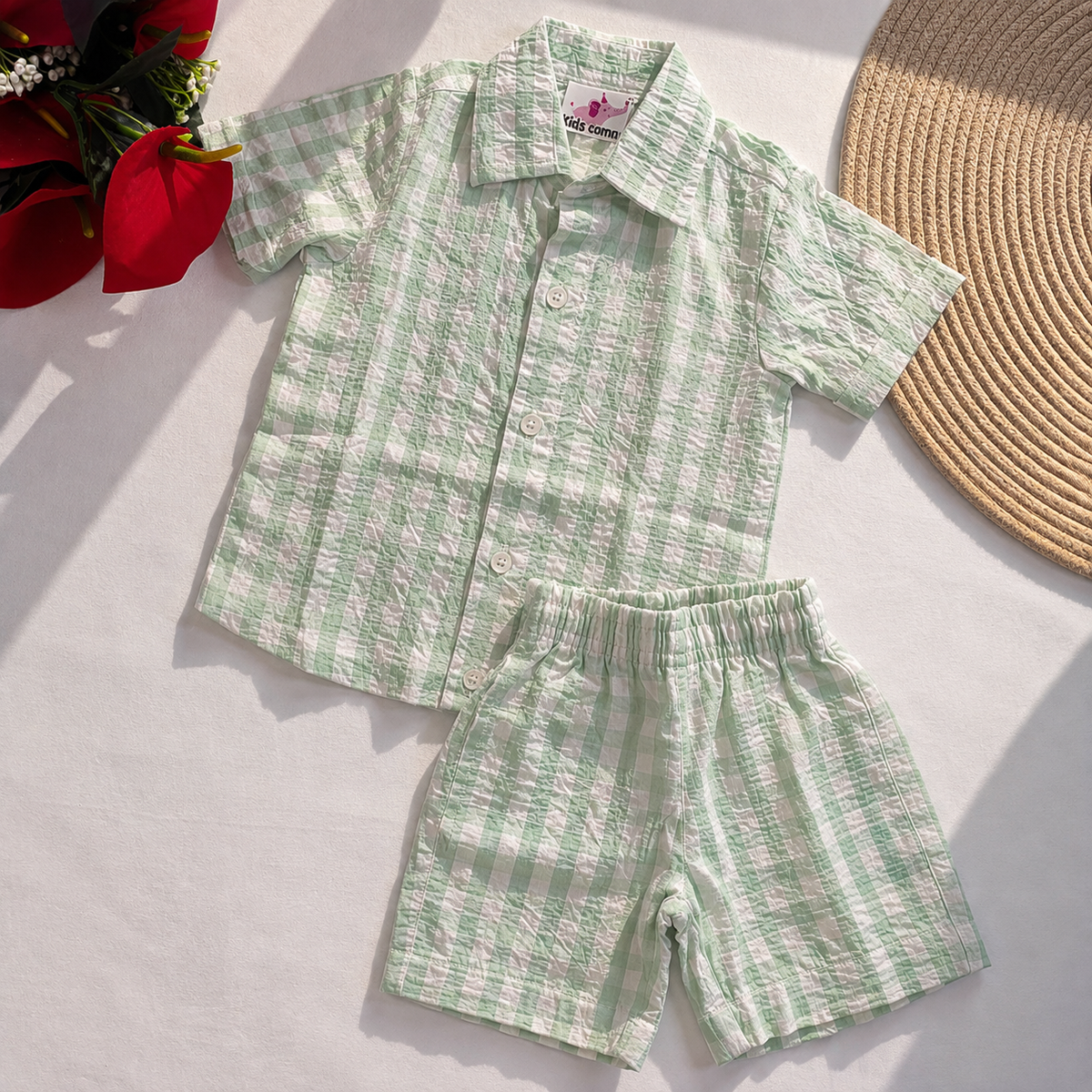 Boys Cotton Seersucker Shirt And Shorts set CS01