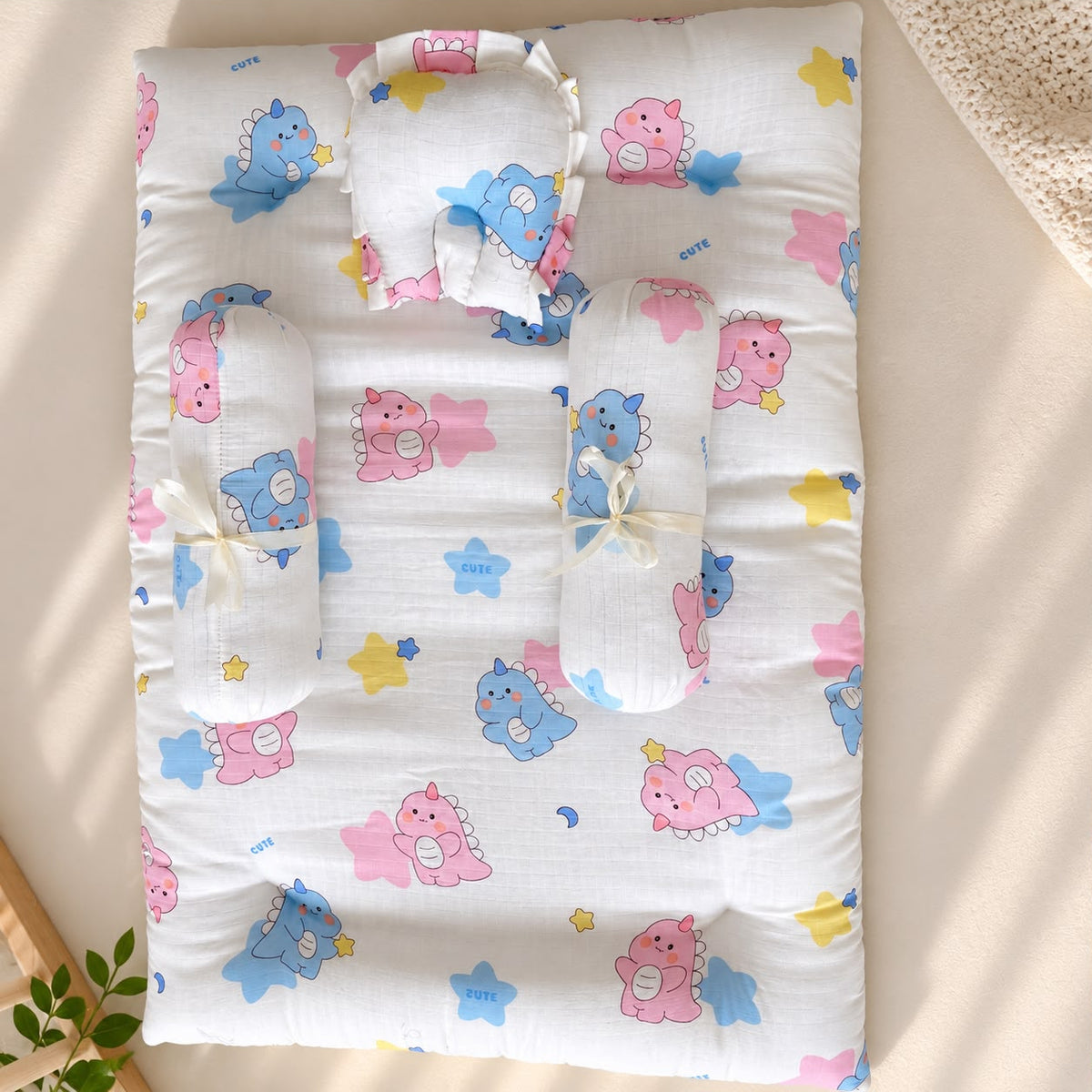 Muslin Bedding Set With Bolster & Head Pillow  MN01