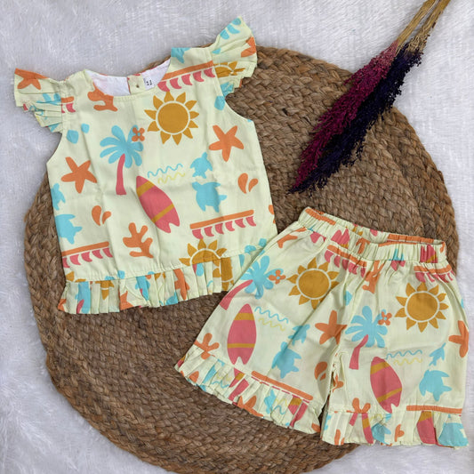 Girls Cotton Shorts Co-ord Set