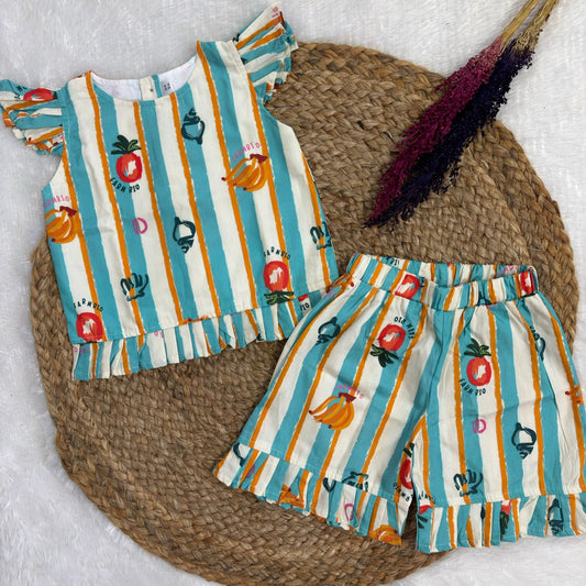 Girls Cotton Shorts Co-ord Set