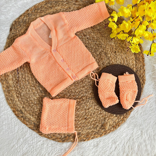 Woollen sweater Cap And Booties Set MN01 ( Light Orange  )