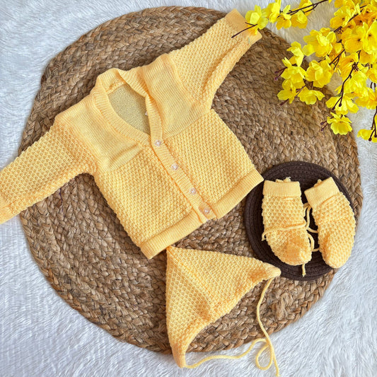Woollen sweater Cap And Booties Set MN01 ( Yellow  )
