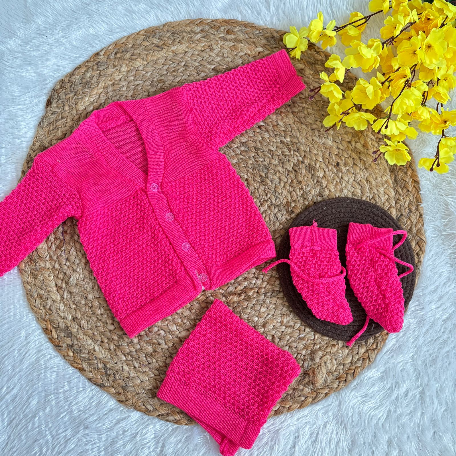 Woollen sweater Cap And Booties Set MN01 ( Pink  )