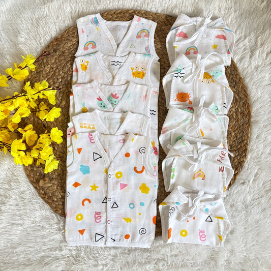 Muslin Button jablas and Nappy set 5 pcs pack