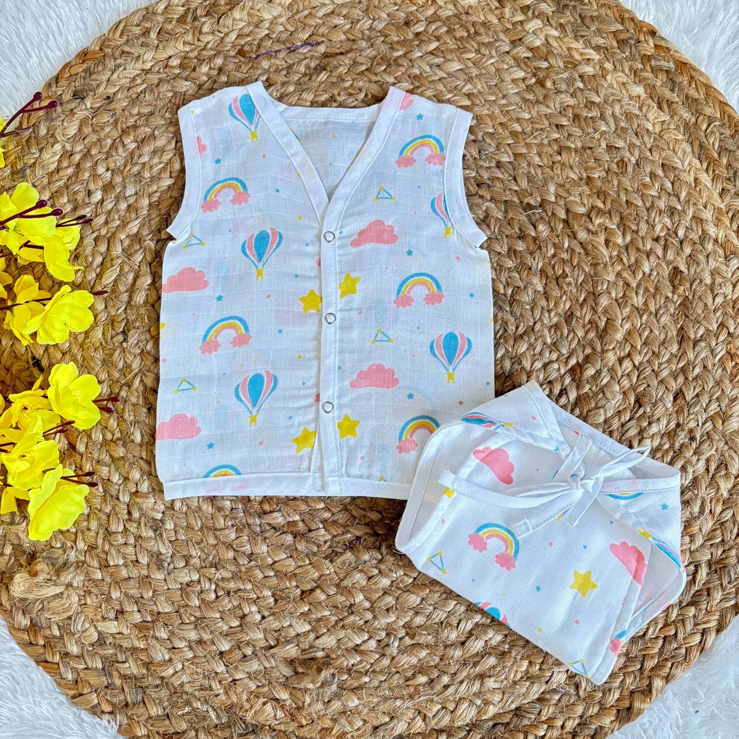 Muslin Button jablas and Nappy set 5 pcs pack