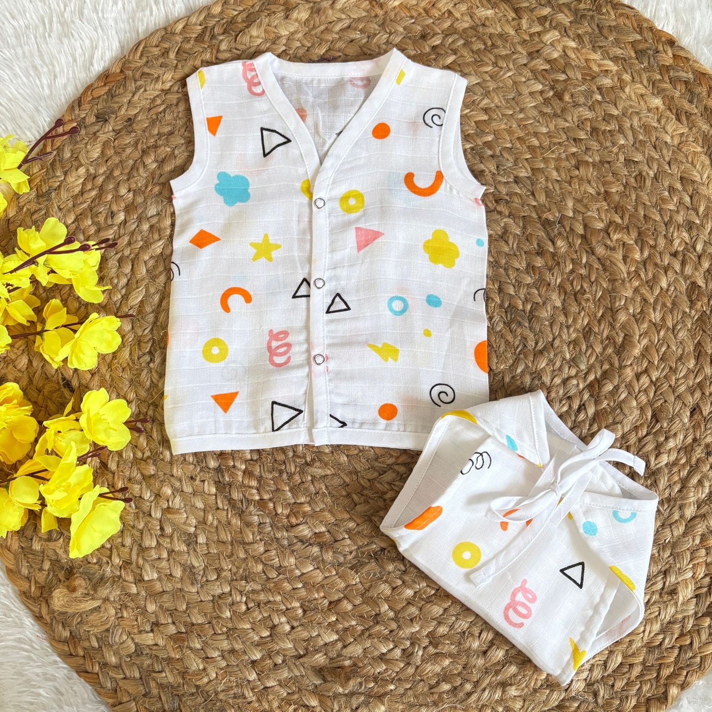 Muslin Button jablas and Nappy set 5 pcs pack