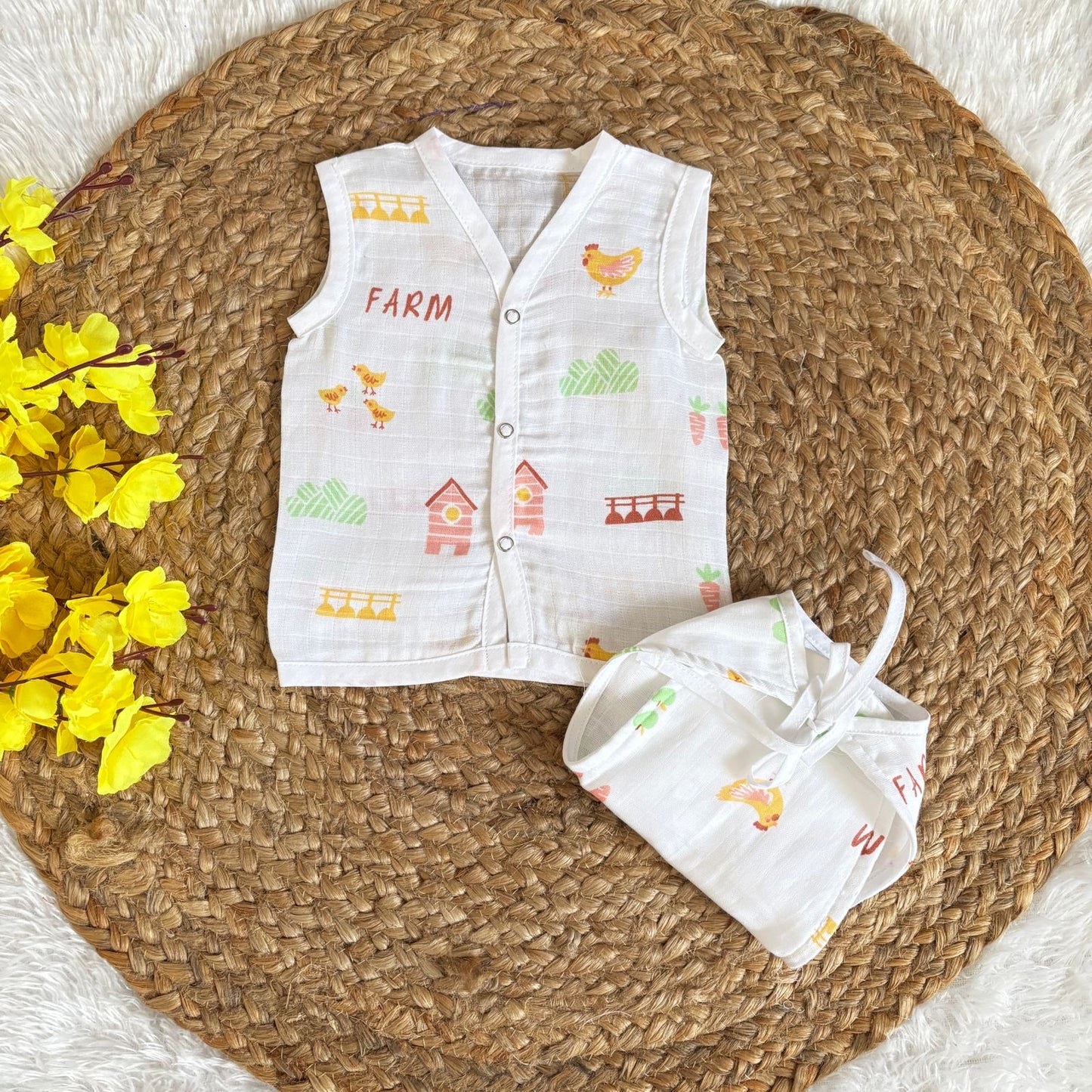 Muslin Button jablas and Nappy set 5 pcs pack