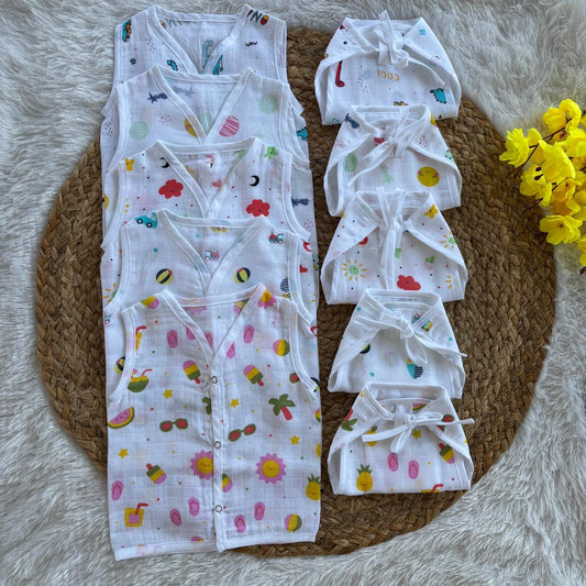 Muslin Button jablas and Nappy set 5 pcs pack