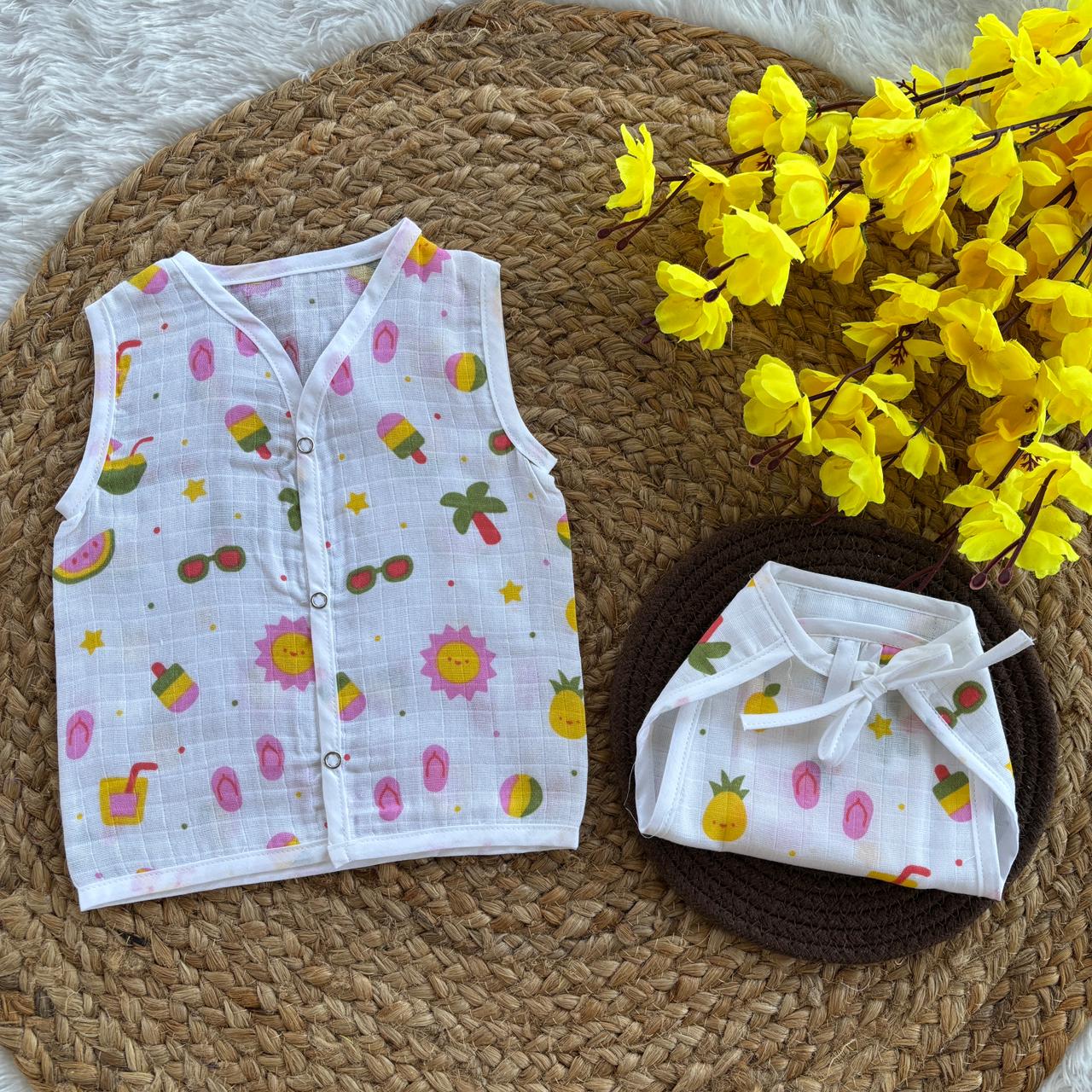 Muslin Button jablas and Nappy set 5 pcs pack