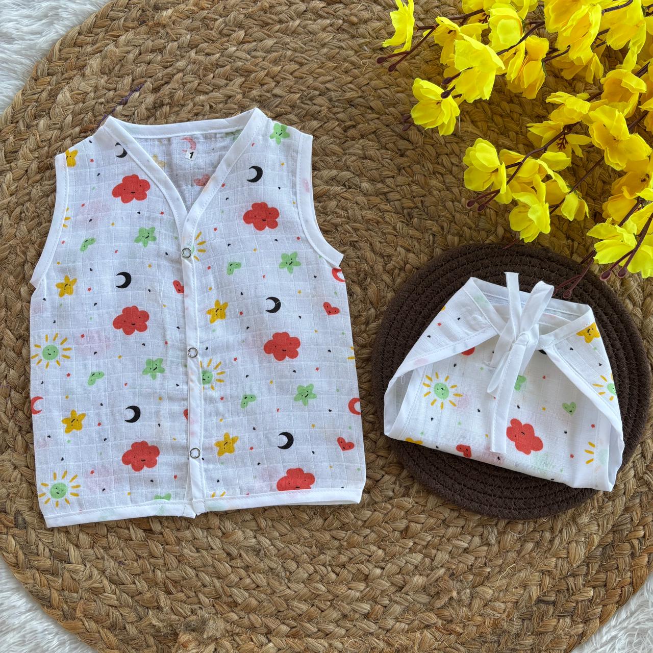 Muslin Button jablas and Nappy set 5 pcs pack