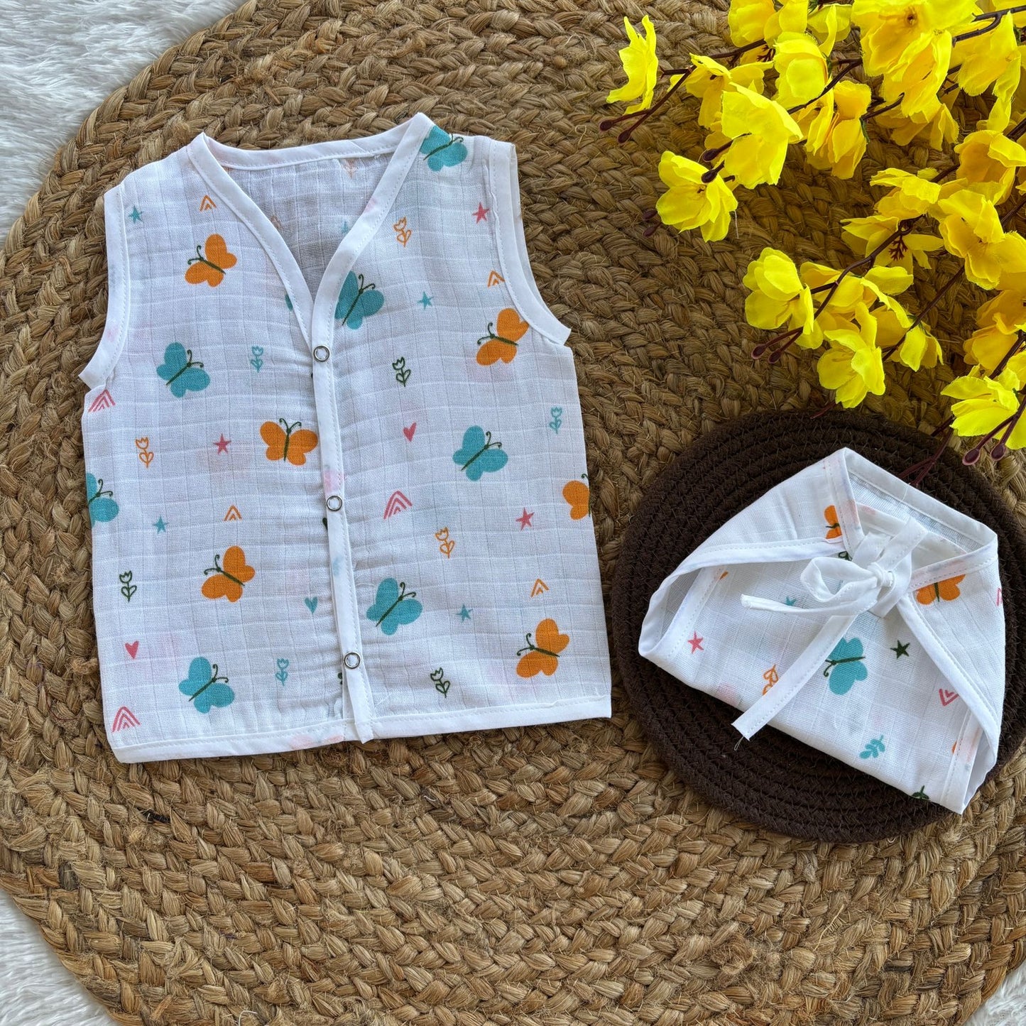 Muslin Button jablas and Nappy set 5 pcs pack