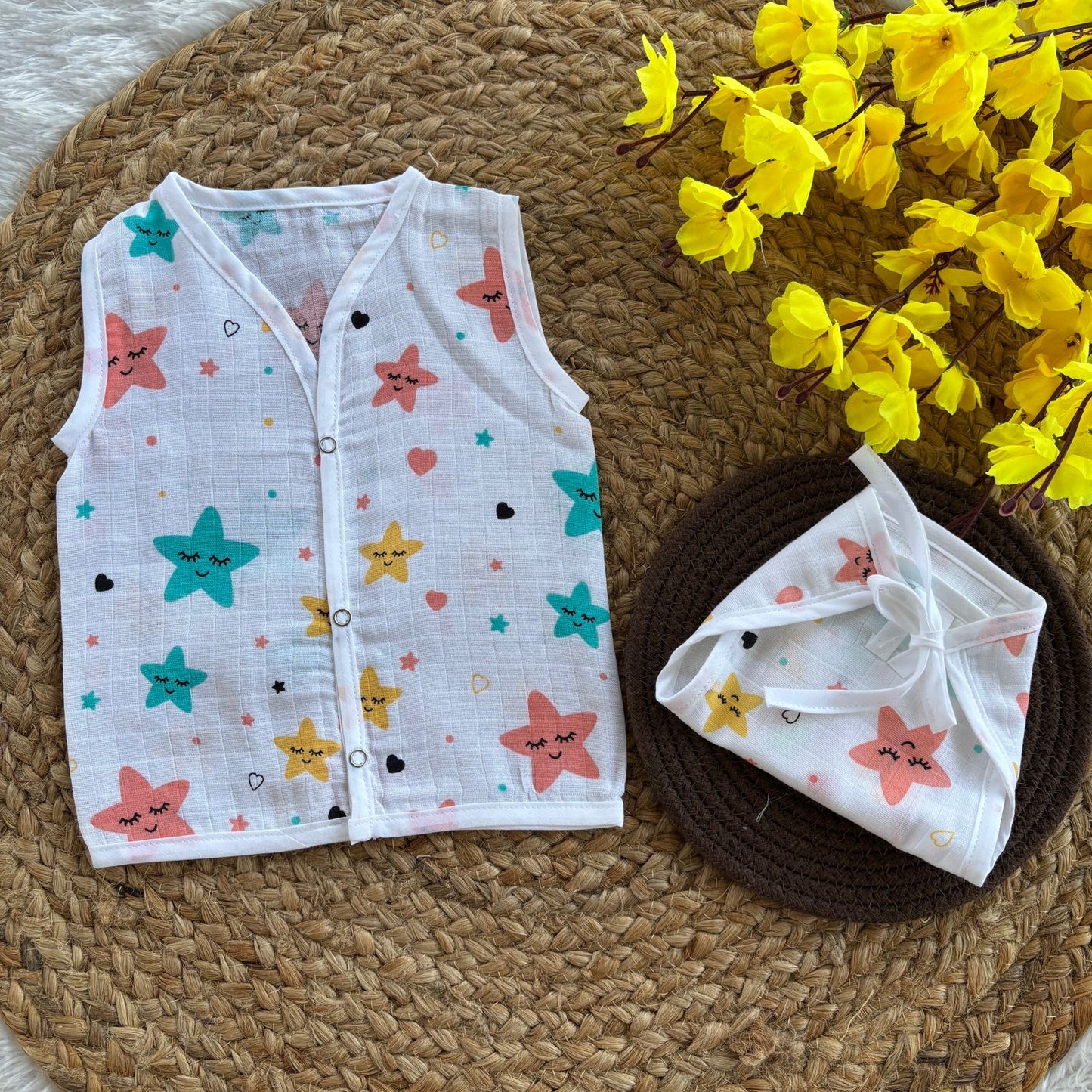 Muslin Button jablas and Nappy set 5 pcs pack