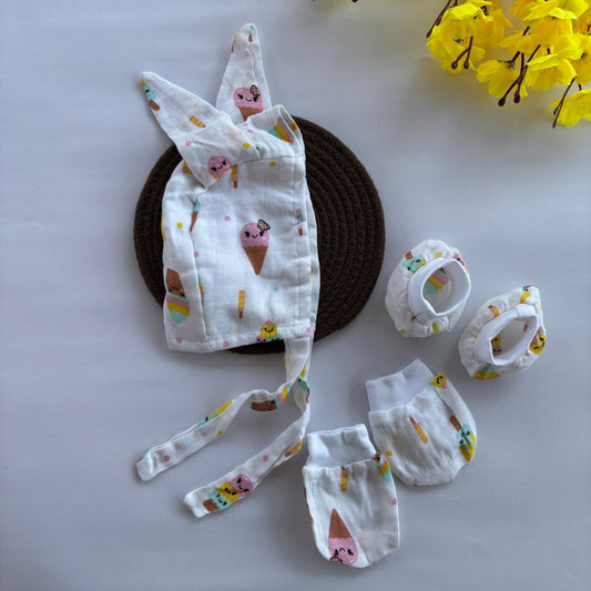 Muslin Cap Mitten and Booties Set MN01