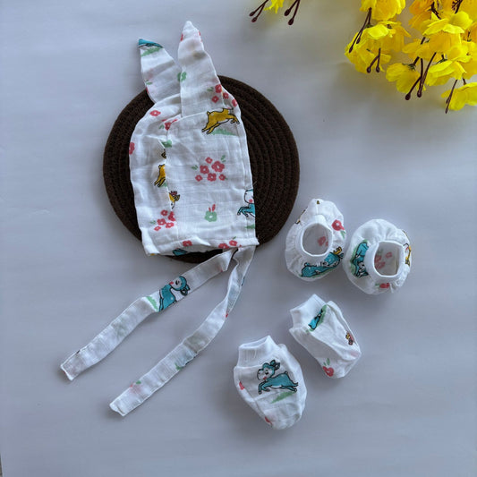 Muslin Cap Mitten and Booties Set MN01