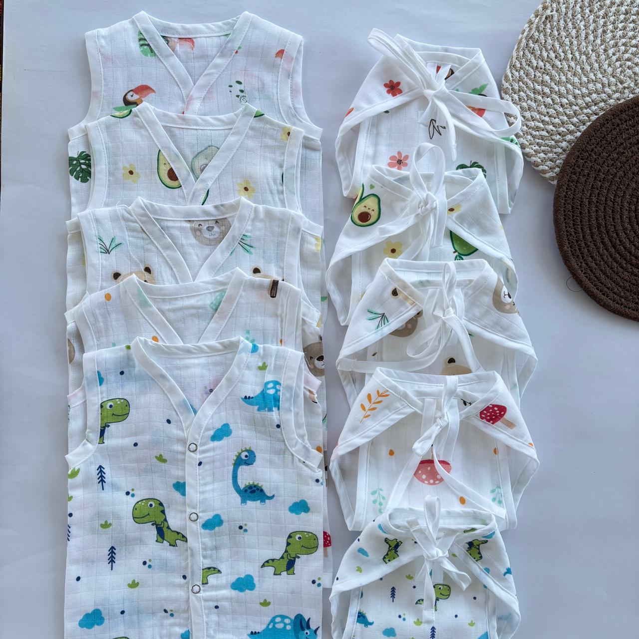 Muslin Button jablas and Nappy set 5 pcs pack