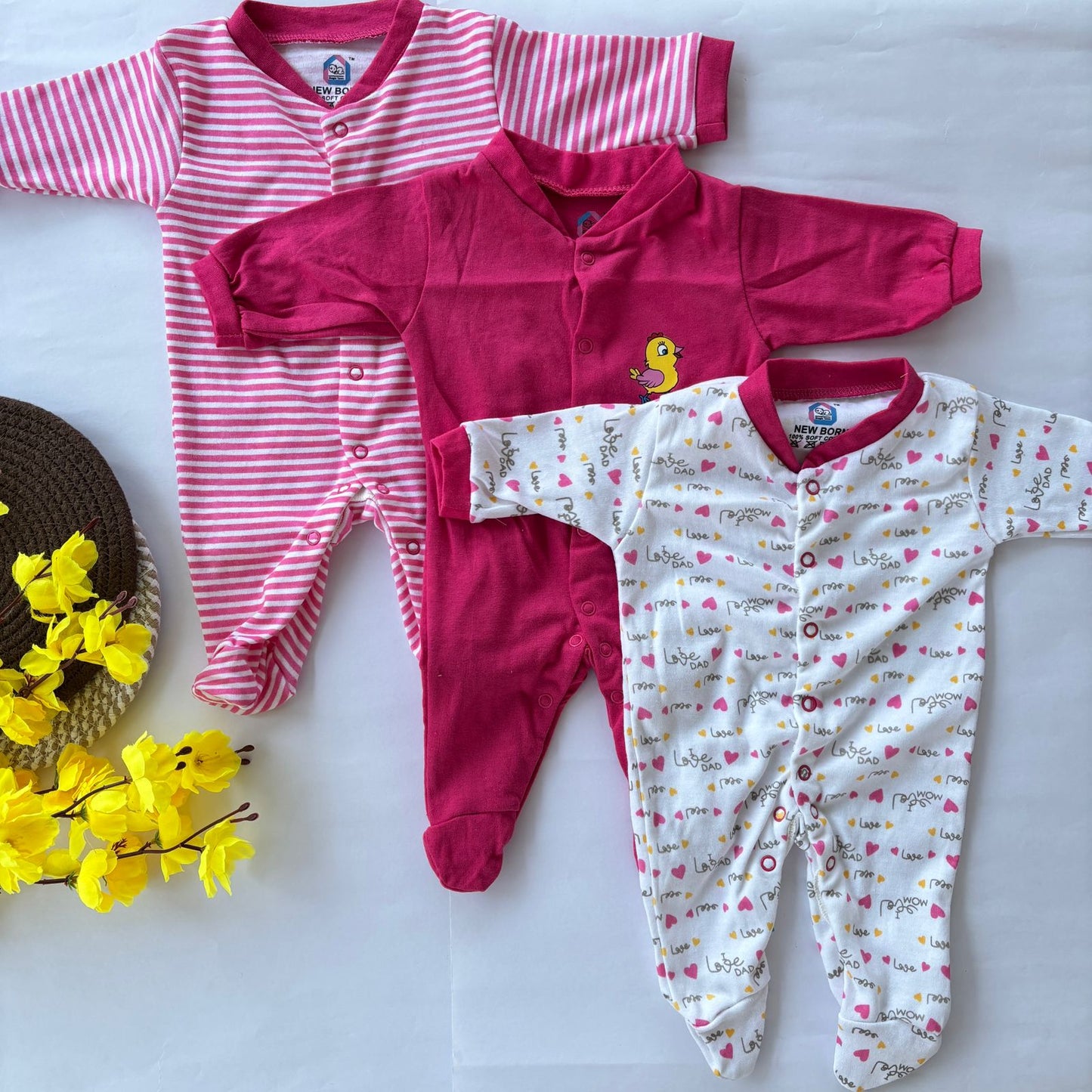 Branded baby sleepsuits Pack of 3 SL01 ( Pink )