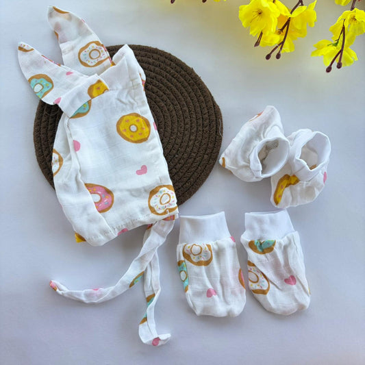 Muslin Cap Mitten and Booties Set MN01