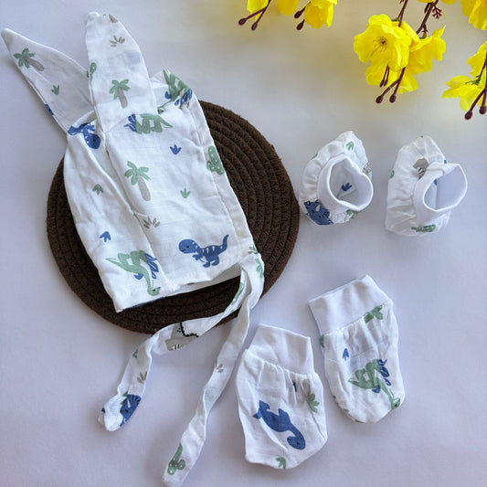 Muslin Cap Mitten and Booties Set MN01