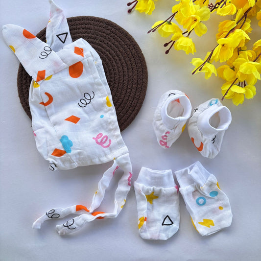 Muslin Cap Mitten and Booties Set MN01