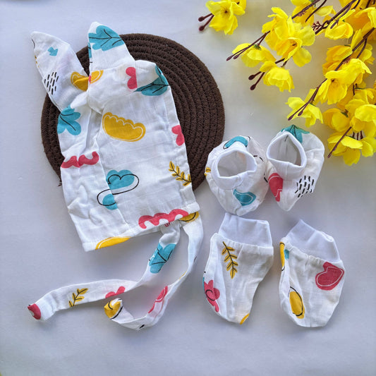 Muslin Cap Mitten and Booties Set MN01
