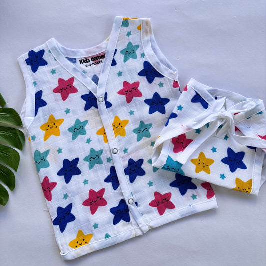 Premium Muslin Button jabla and Nappy set MN01