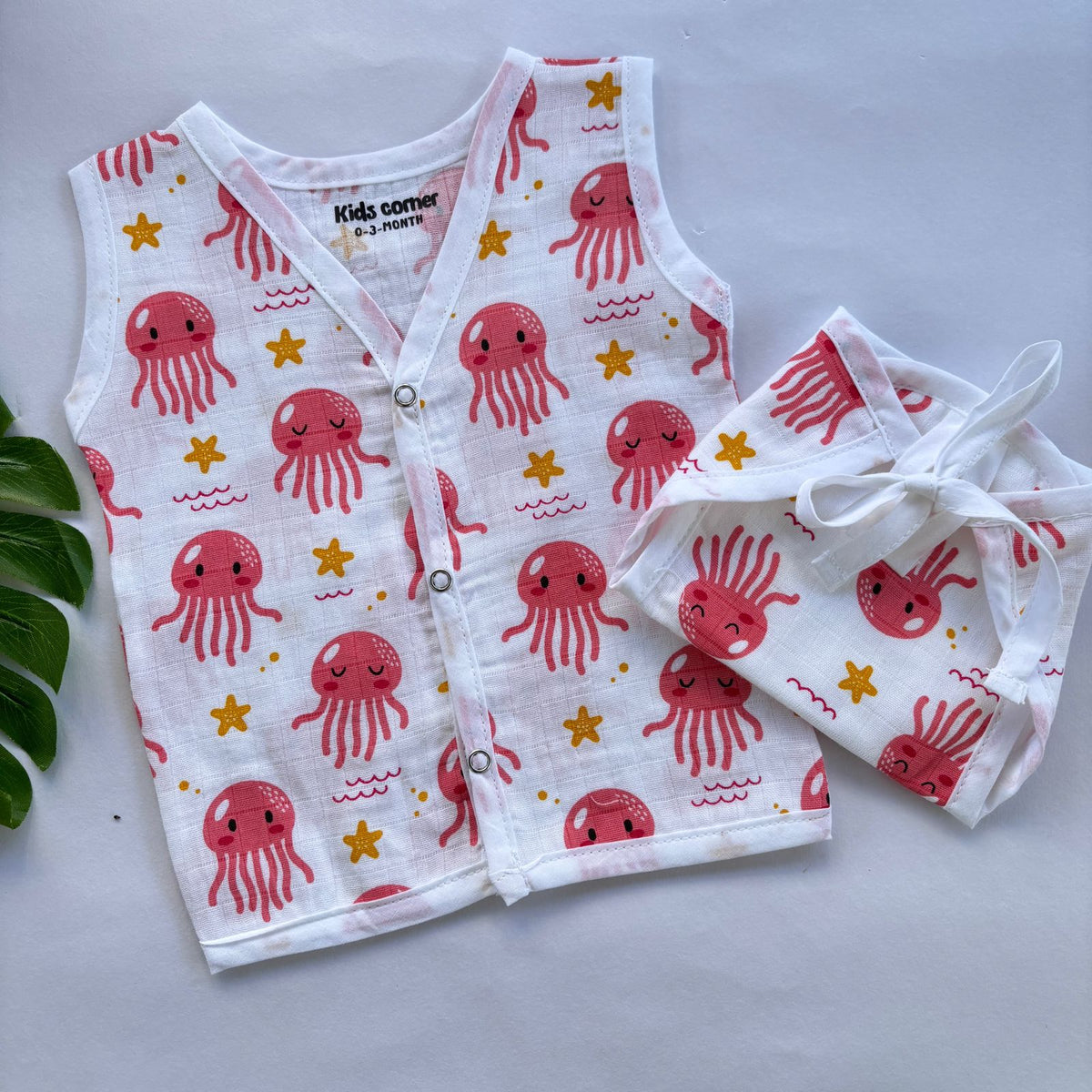 Premium Muslin Button jabla and Nappy set MN01