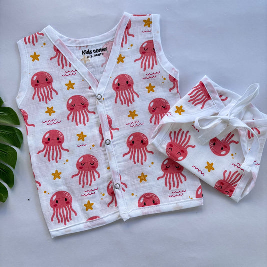 Premium Muslin Button jabla and Nappy set MN01