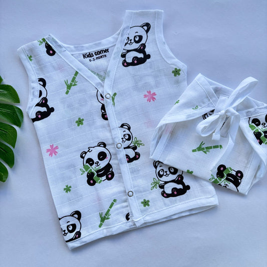 Premium Muslin Button jabla and Nappy set MN01